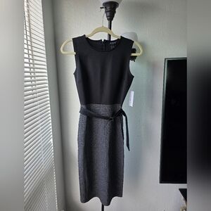 Enfocus Studio Black and Gray Midi Dress with Belt NWT